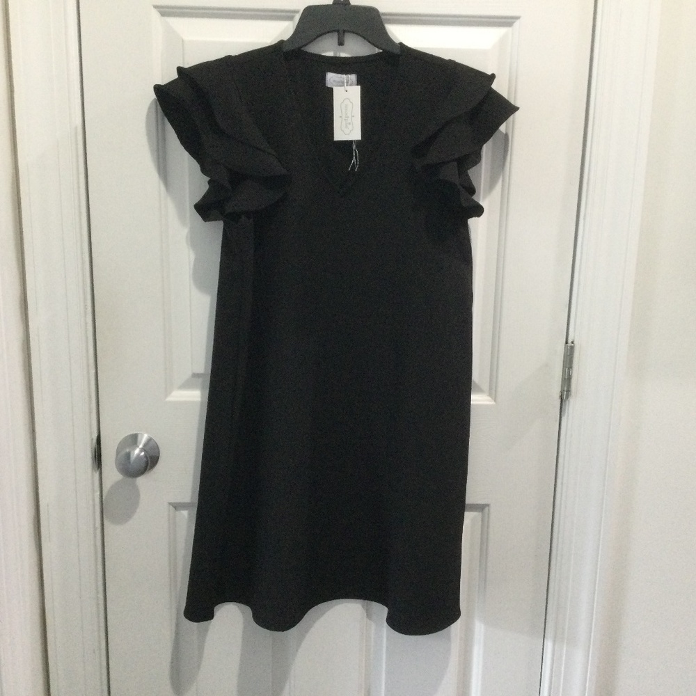 NEW! Mud Pie Black Ruffle Sleeve Dress - Size Small